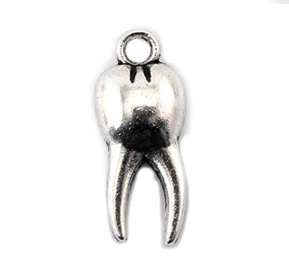 4049 20pc Antiqued Silver Alloy Teeth Charms Pendants 20x8mm 6/8" x 3/8"-AP